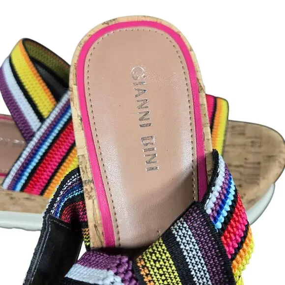 Gianni Bini Briarre Sandals Womens 8 Rainbow Band Elastic Flatform Platform Cork - Picture 8 of 12